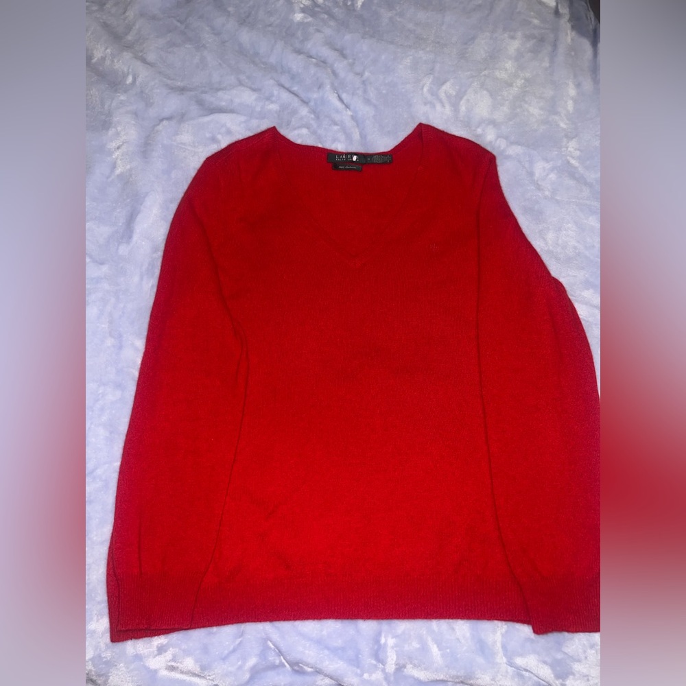 Lauren Ralph Lauren Red V-Neck Sweater